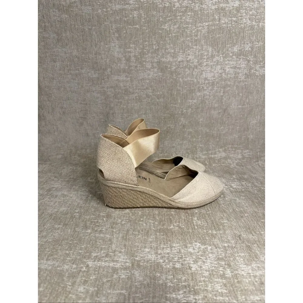 Anne Klein Women's Zoey iFlex Espadrille Slip On Wedge Sandals Natural Gold Sz 9
